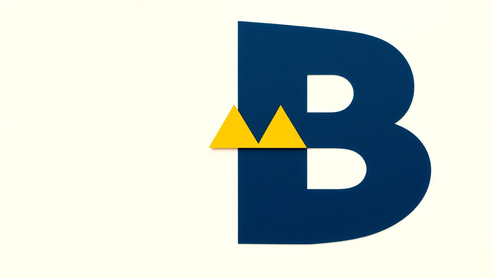 Navy letter B with yellow methyl-group triangular accents