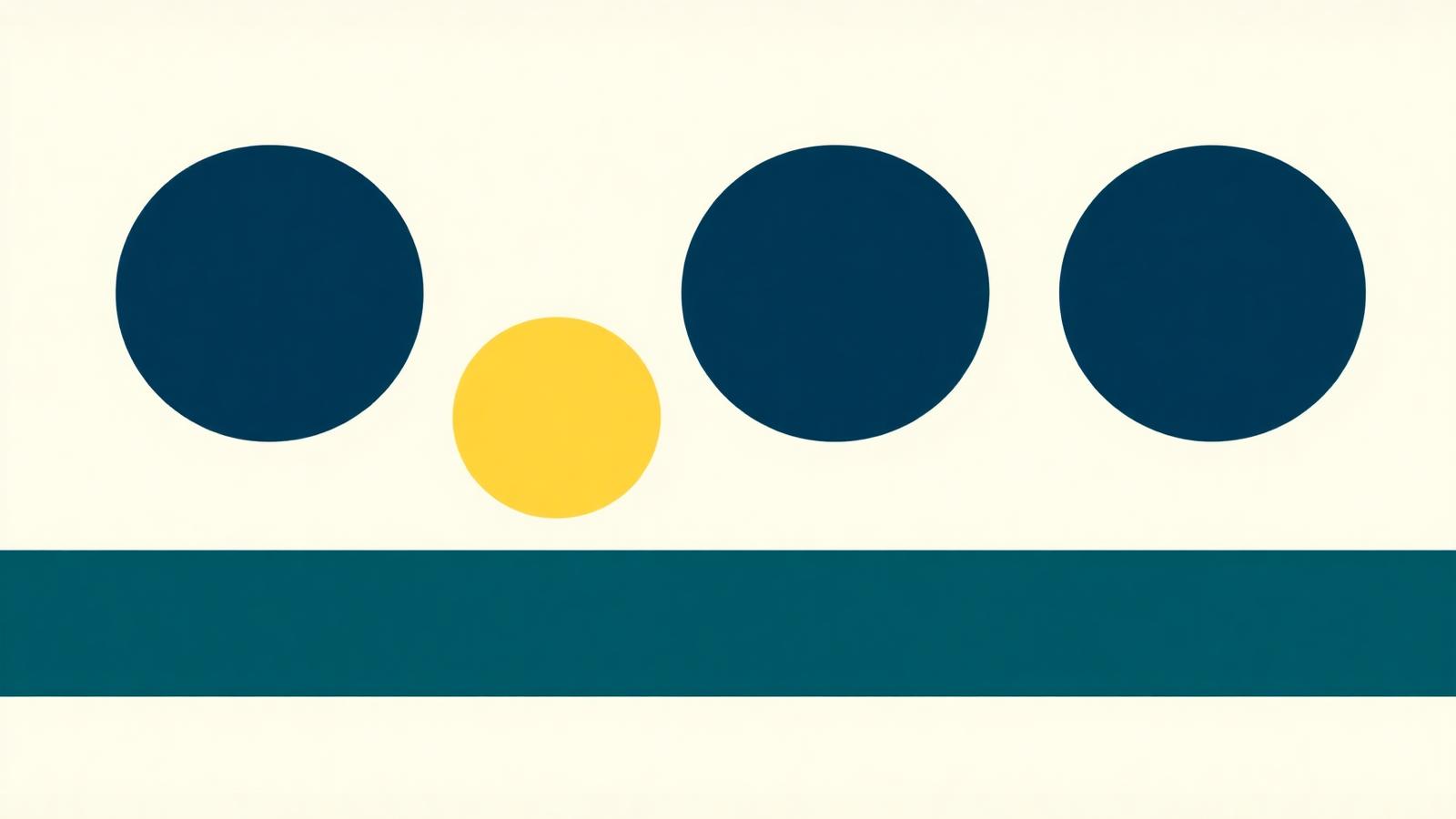 Five abstract circles in navy with one highlighted yellow