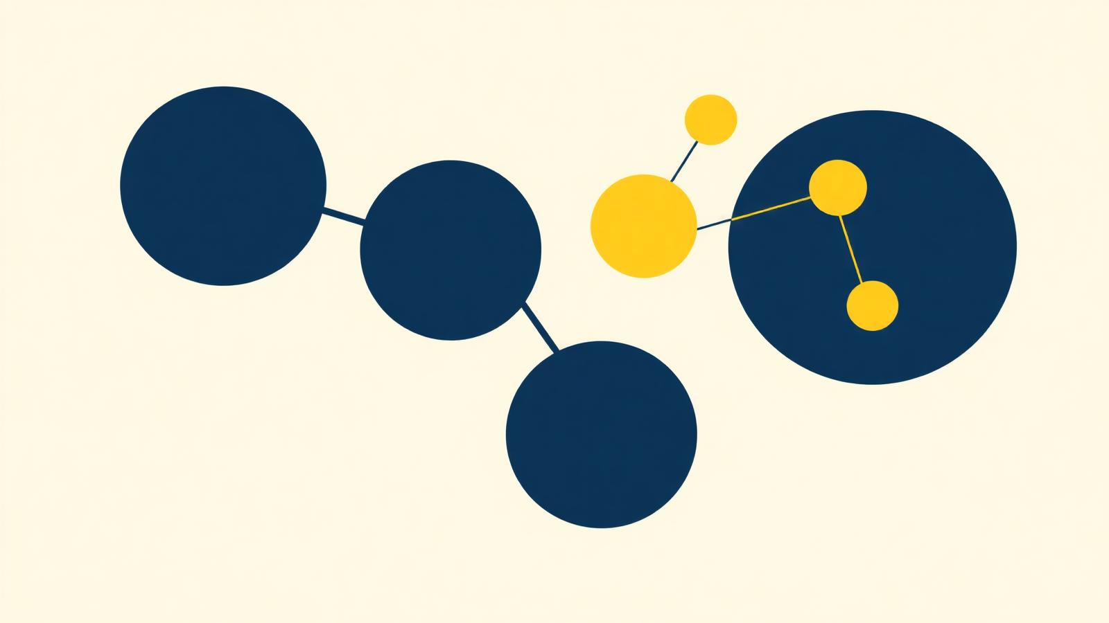 Abstract navy circles connected by lines representing amino acid chains