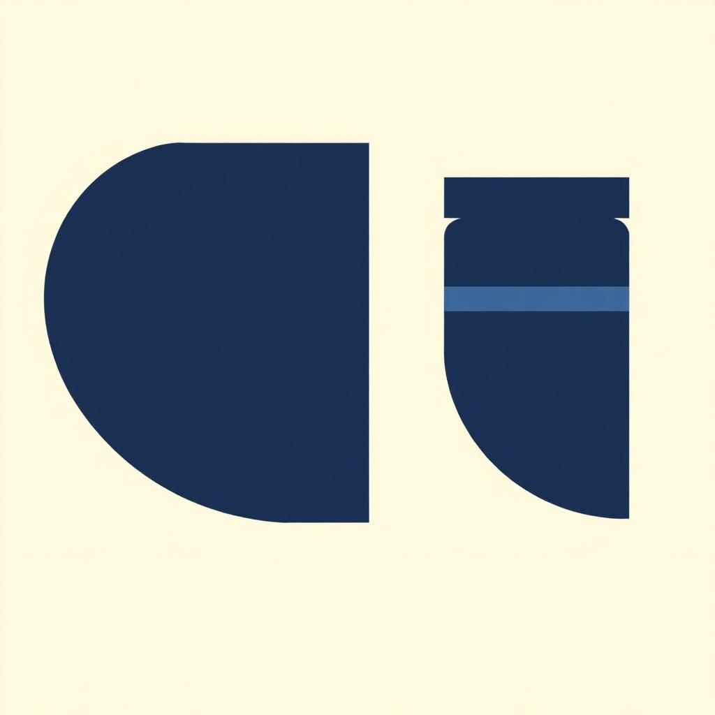 Two abstract navy containers side by side, one simple and one layered, with a single yellow divider