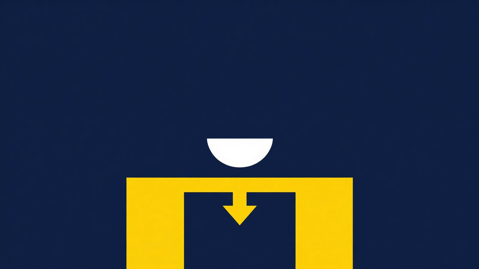 Abstract navy and yellow bathroom scale with a downward arrow