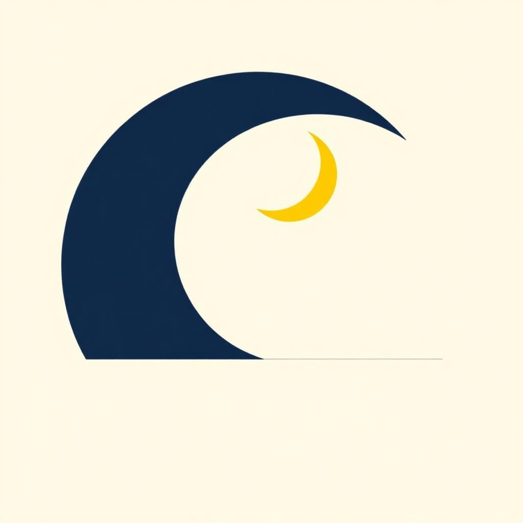 Abstract navy night curve with a yellow crescent easing into calmer waves
