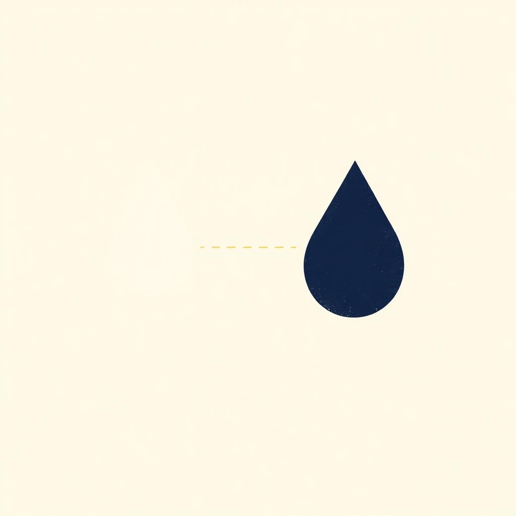 Two abstract navy droplets, one filtered clear and one milkier, joined by a yellow line